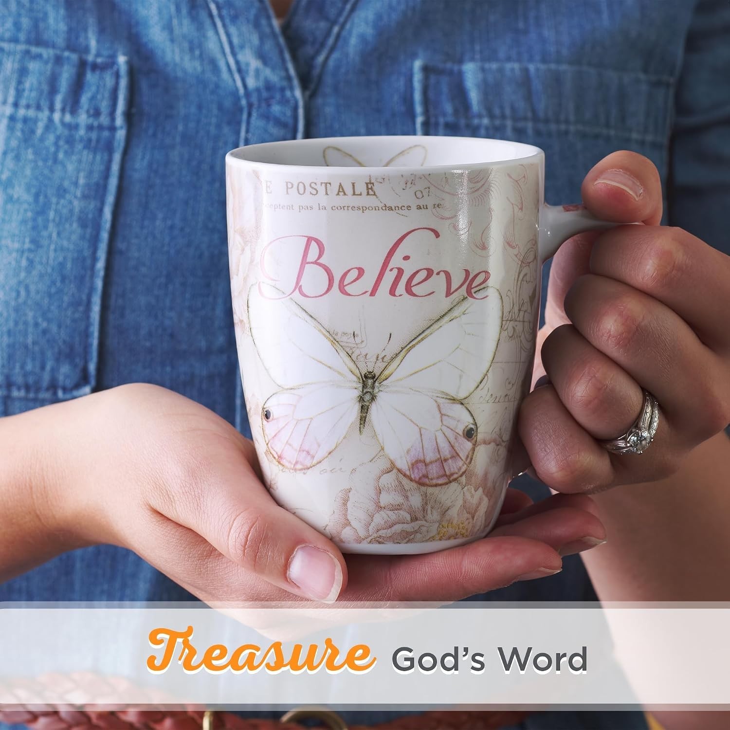 Botanic Pink Butterfly Ceramic Coffee Mug – Inspirational Coffee Cup for Wome…