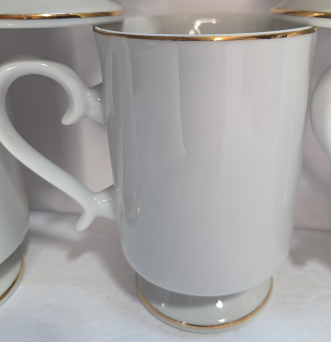 6 Vintage Royal Crown Love Birds Coffee Mugs Cups Pedestal Gold Trim Bird Lovers