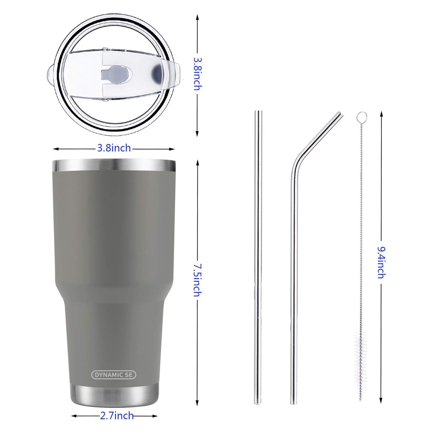 30oz Grey Tumbler Stainless Steel Insulated Travel Mug with Straw Lid Cleanin…