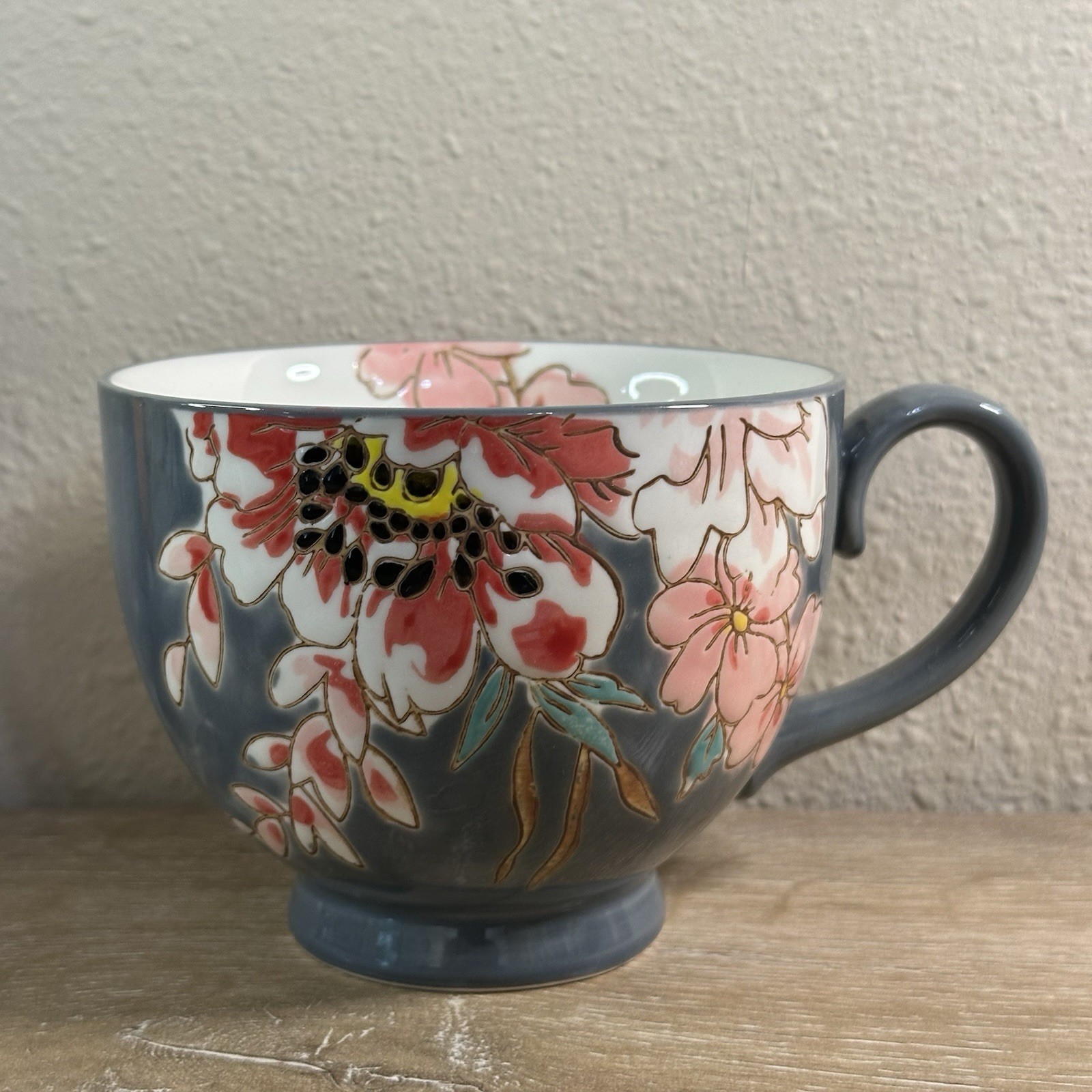 Potters Studio Colorful Floral Coffee Mug Footed Cup Embossed Hand Painted