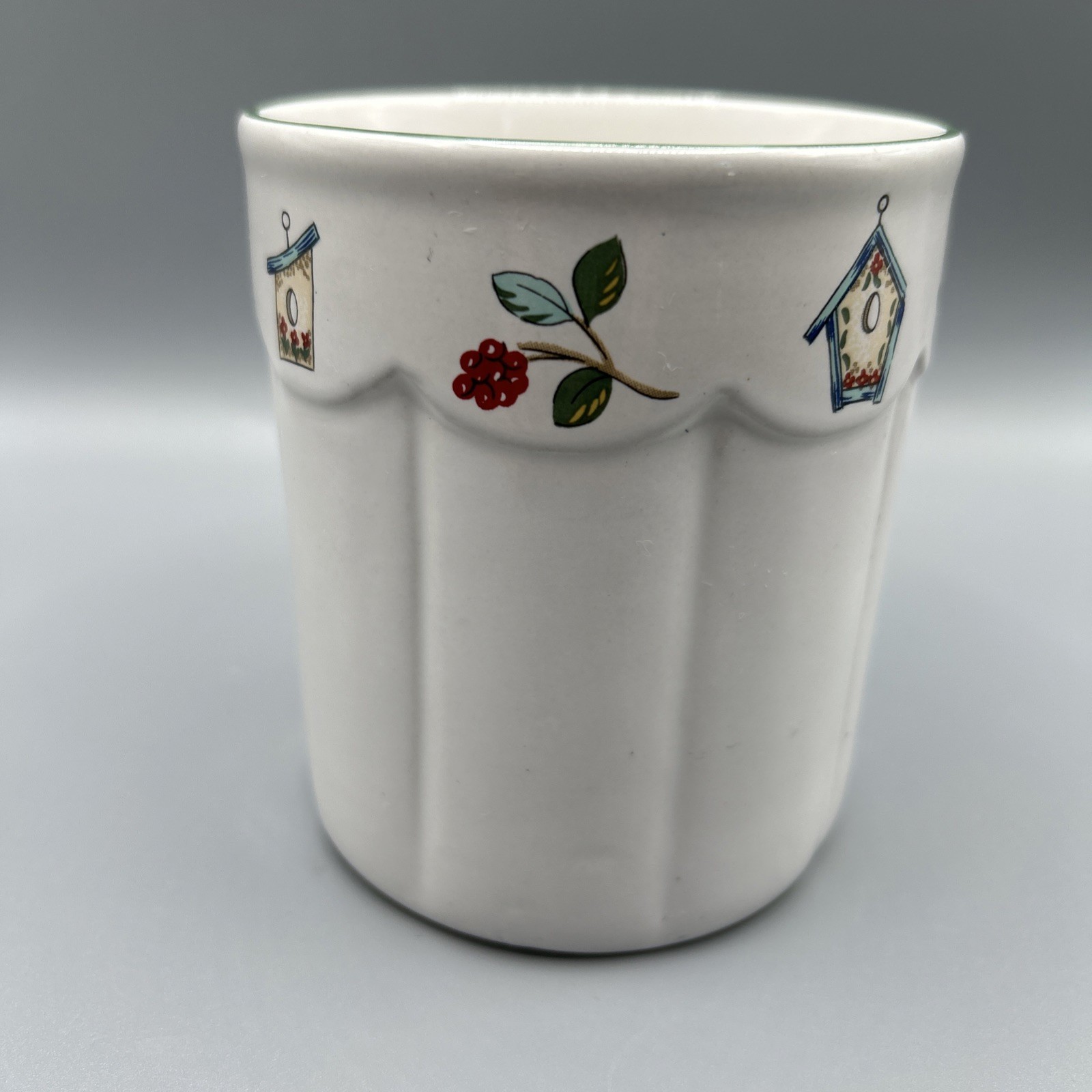 Century Stoneware Feathered Friends Coffee Mug Birds Birdhouses 3.75”T x 3.5”D