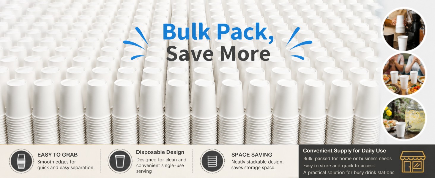 Disposable Paper Coffee Cups Bulk, Leak-Proof White Coffee Cups for Hot & Cold