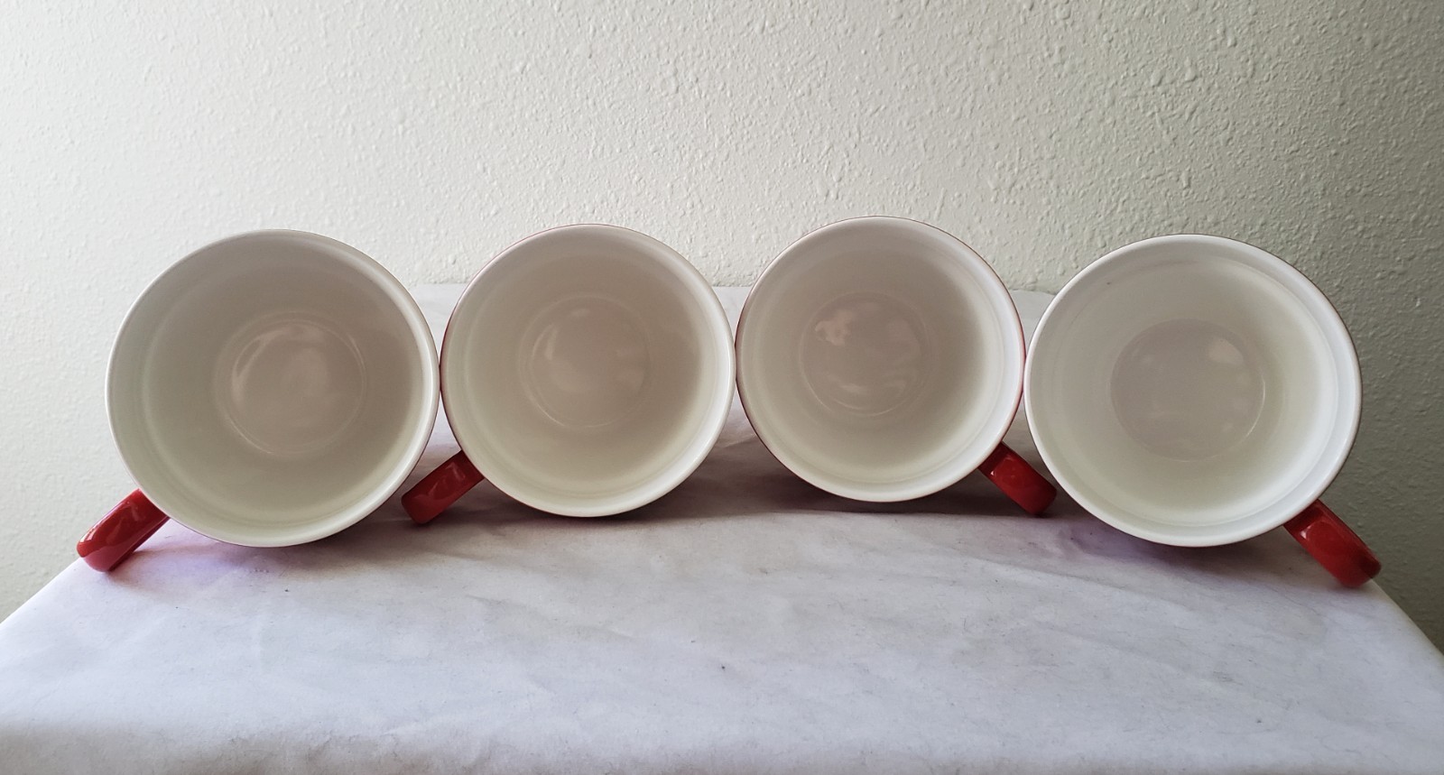 Set of 4 Anthropologie 12 oz Apple Red Stackable Flower Pot O-Ring Handle Mugs