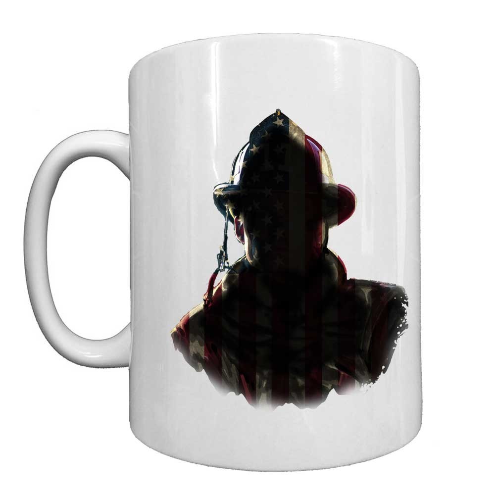 American Firefighter Silhouette Patriotic Black or White 15 oz Custom Coffee Mug