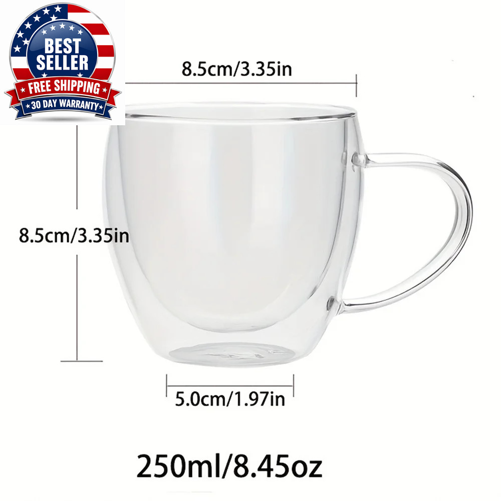 250Ml Double Walled Glass Coffee Mugs Insulated Borosilicate Glass Coffee Cups w