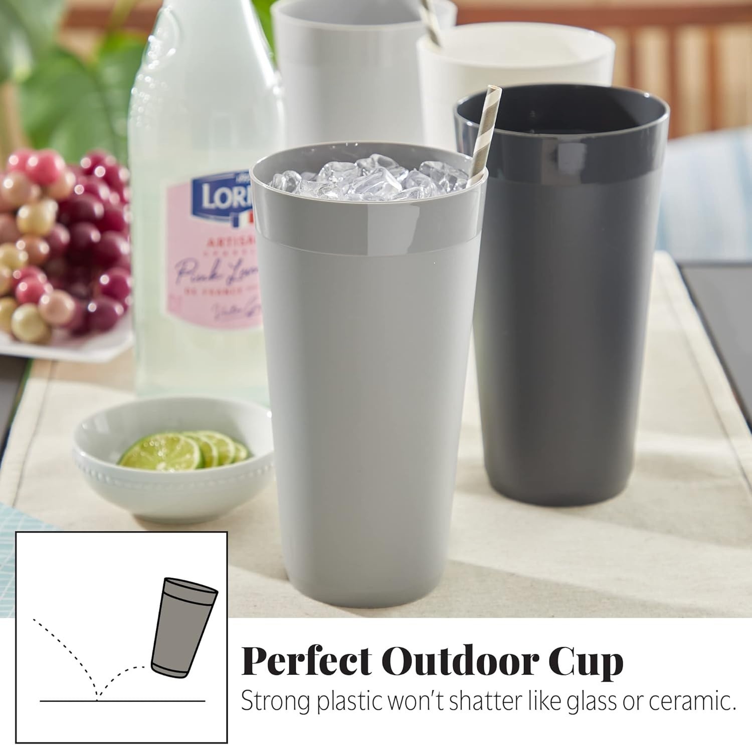 Vasos apilables de plástico irrompible de 32 onzas para té helado (Piedra gris)
