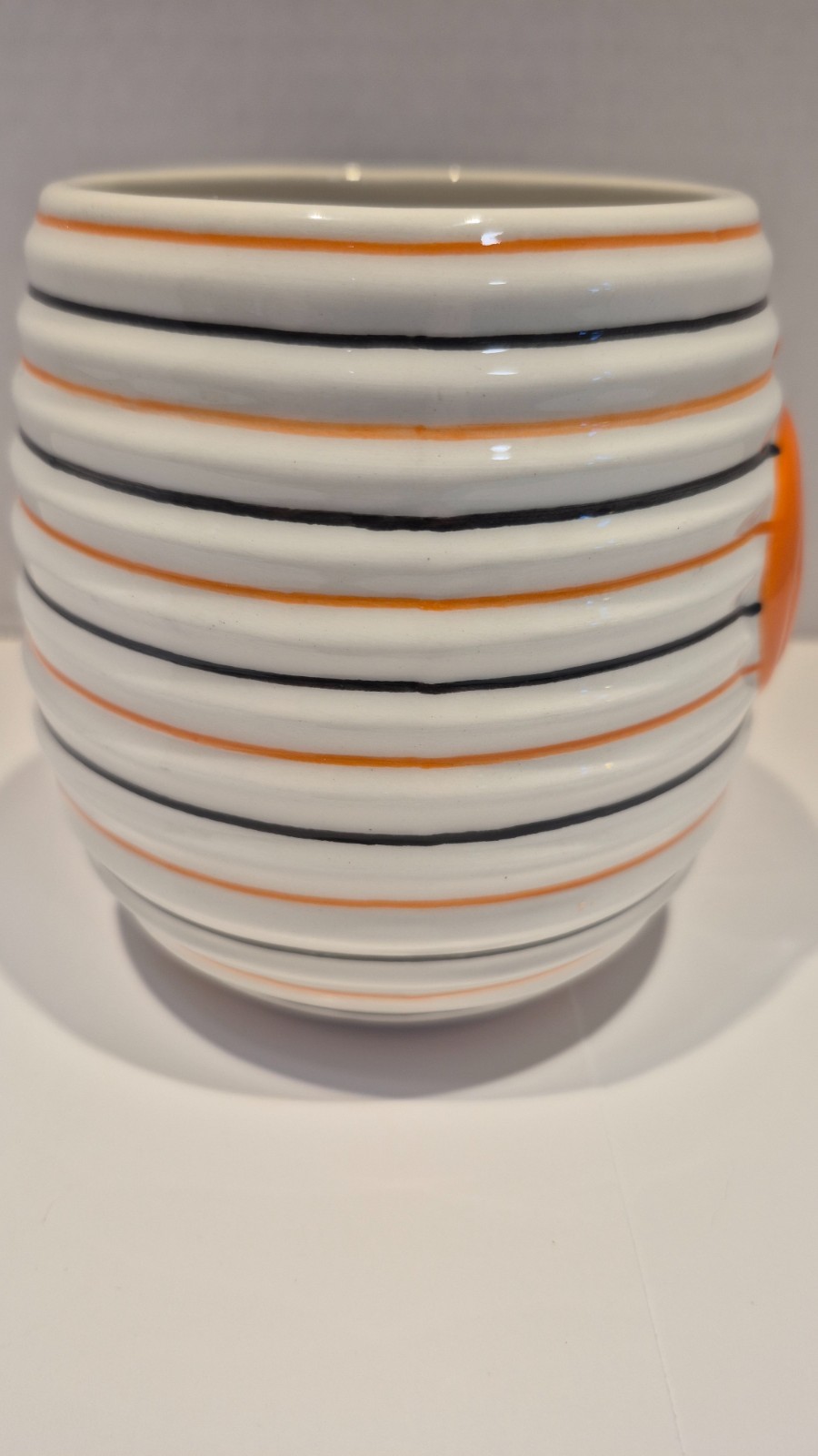 3-D Large Halloween Coffee Mug. Jack O Lantern And Stripes. Lang Design 18 oz.