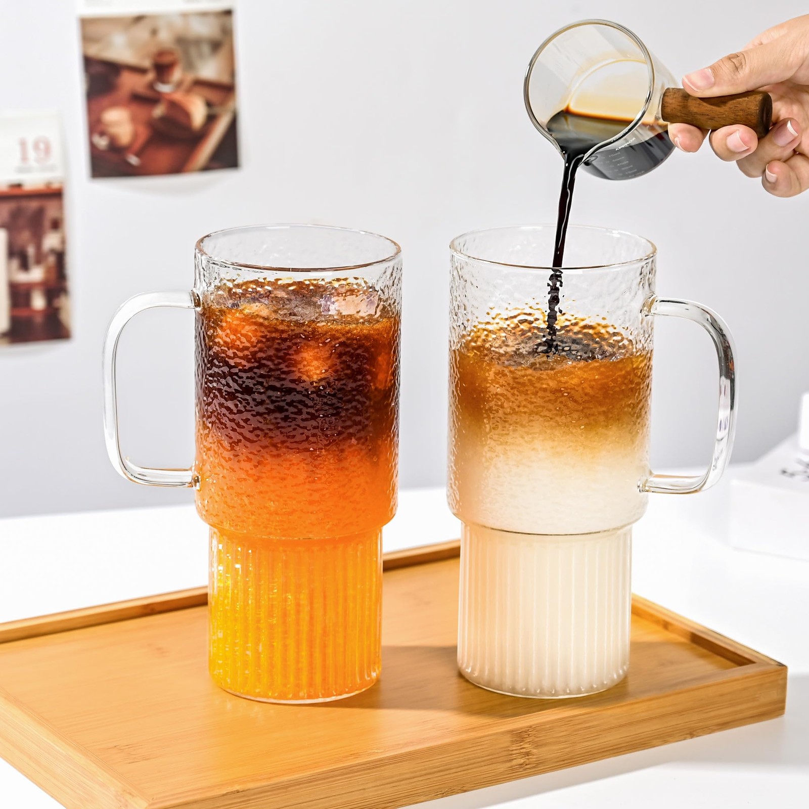 32oz Ribbed Borosilicate Glass Tumbler with Handle, Bamboo Lid and Straw, Ice…