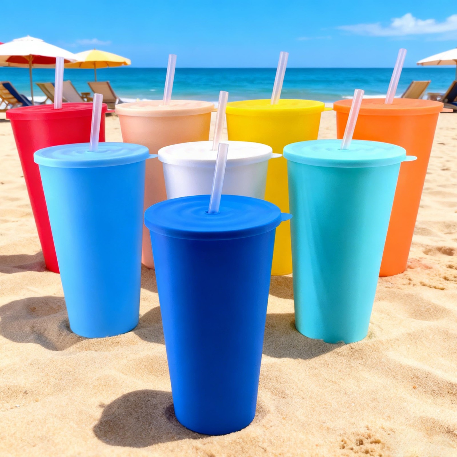 32 oz Cups with Lids and Straws Bulk, Reusable Cup with Lid and Straw, Iced T…