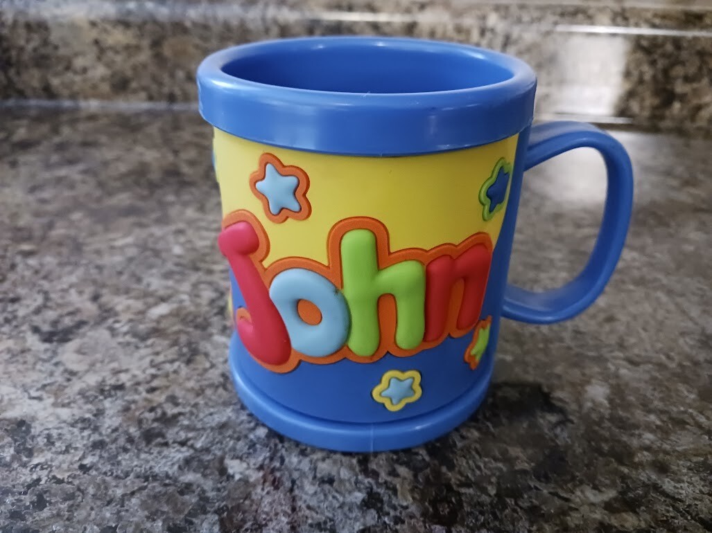 Name: JOHN, NEW Personalized Kids Childs Mug Cup Plastic 10oz. 3D John Hinde