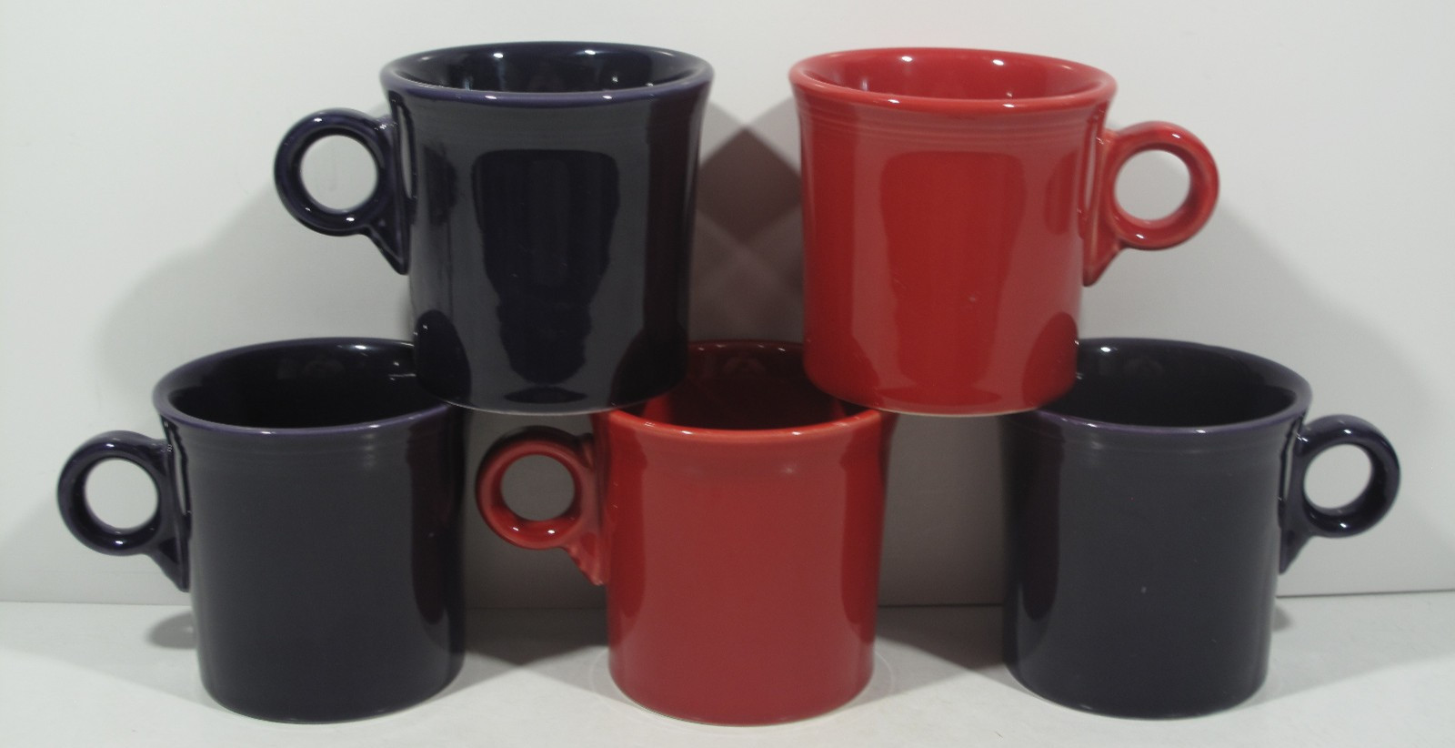 Set of 5 FIESTAWare Coffee Cocoa Tea Cups Mugs With O Handles Red Purple Retro
