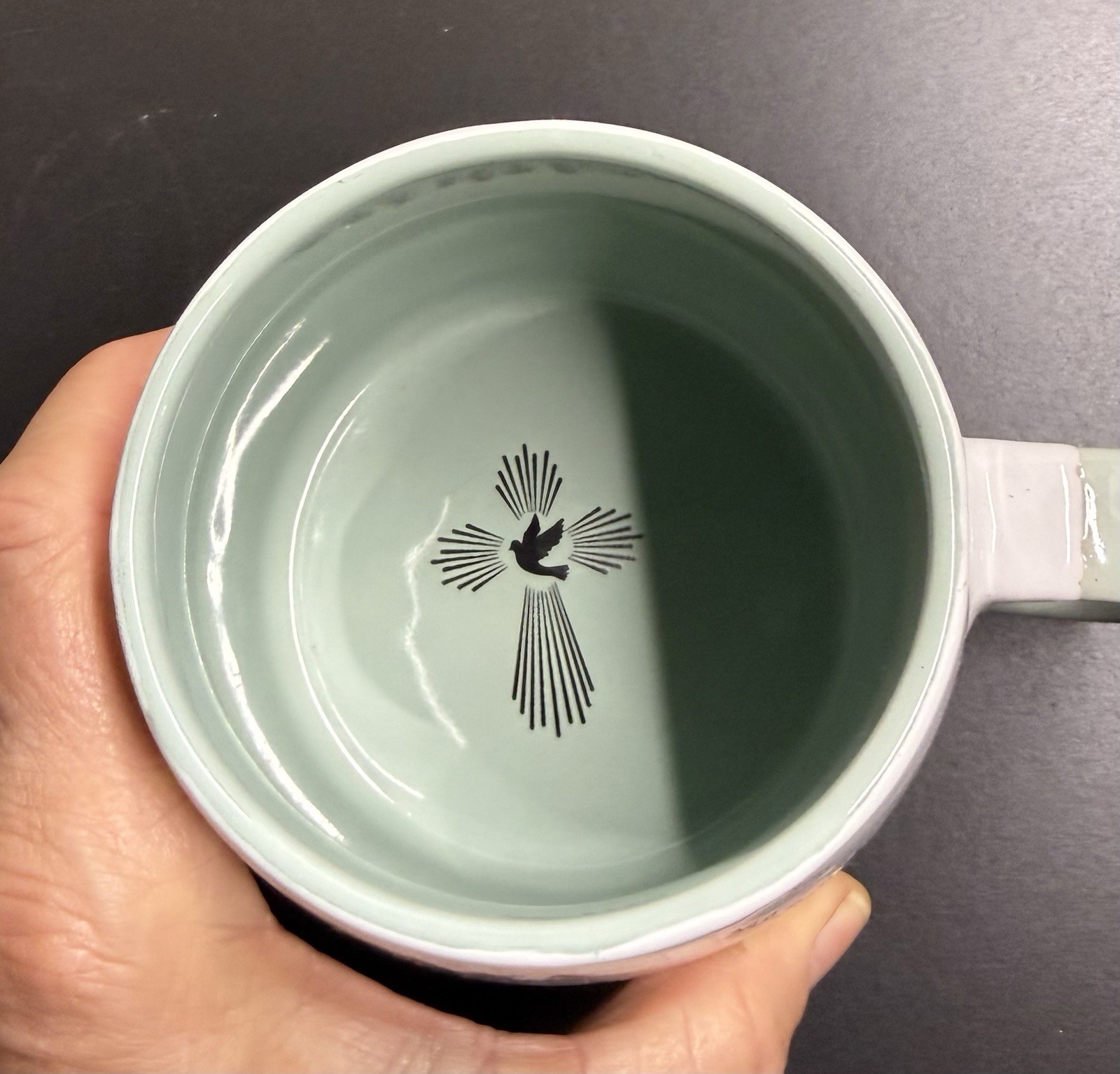 Coffee & Jesus Large Seafoam Green & White Ceramic Mug 16.0 oz 4.0” Cross Inside
