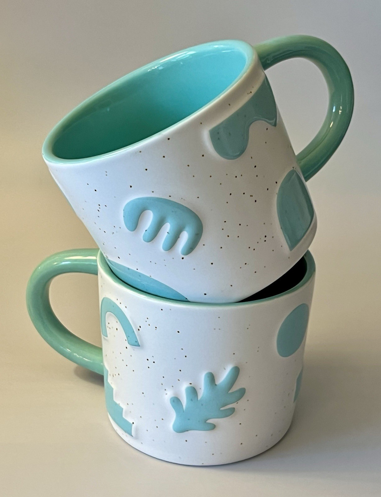 MAVEN Art Deco Abstract Geometric Design Teal & White 7oz Coffee Teacup Set Mugs