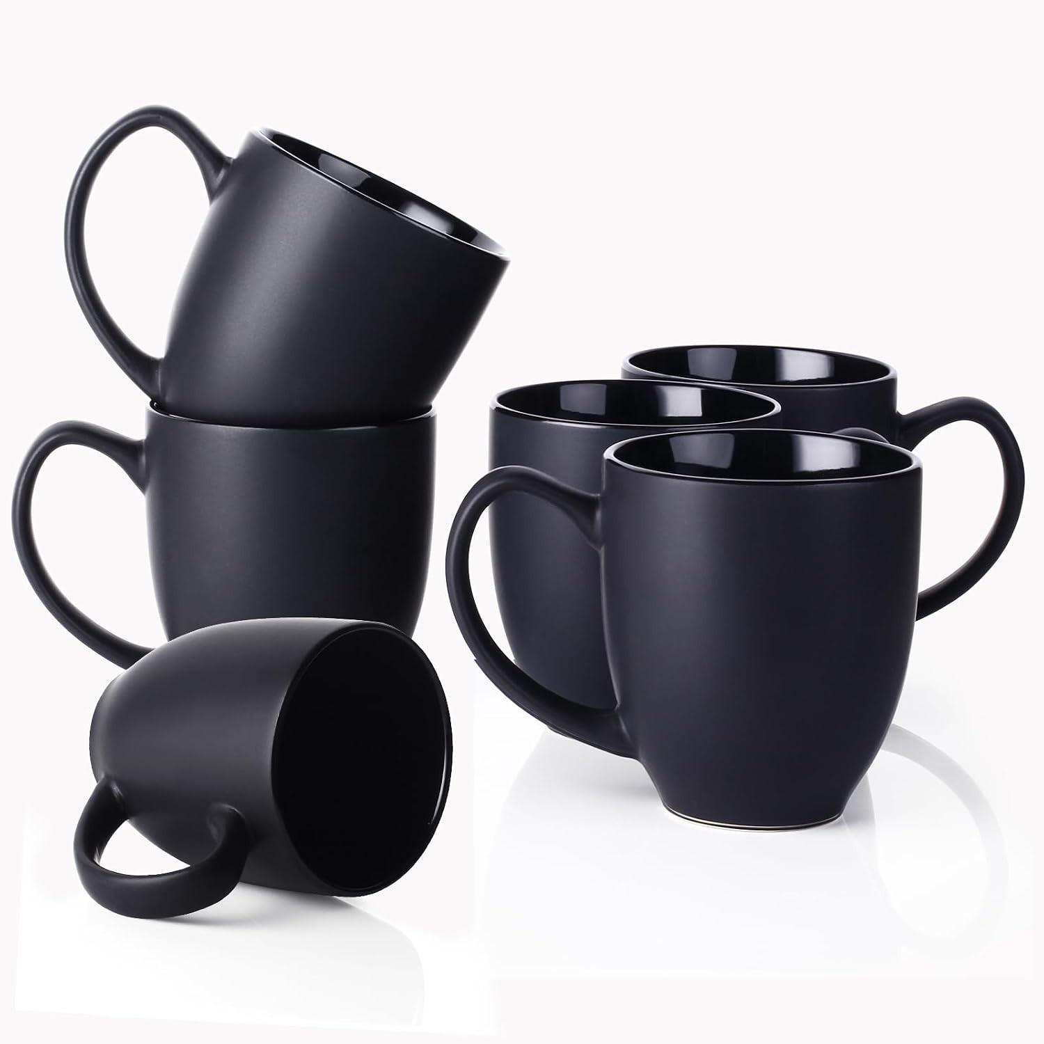Black Porcelain Coffee Cups 16 oz Set