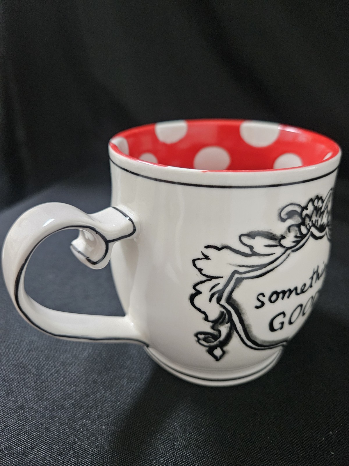 Anthropologie Molly Hatch “Something Good” Mug Cup Red Polka Dot Interior