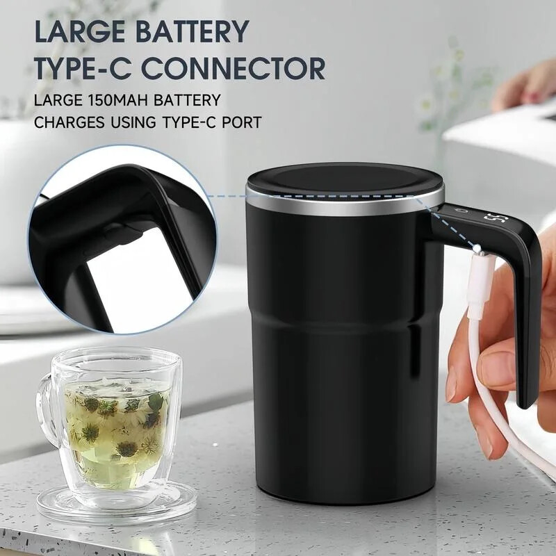 380ML Mini Electric Coffee Self Mixing Mug IP67 Waterproof Food Safe Coffee Mug