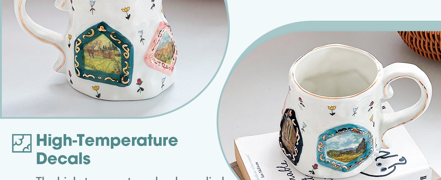Large Ceramic Coffee Mug, Pretty Flower Cup with Big Handle, Funny Cute Tea