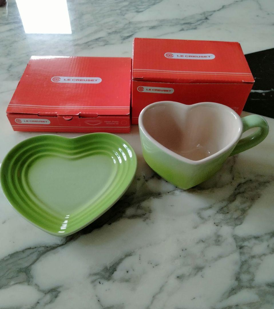 Le Creuset Heart Mug 220ml with Saucer Kiwi Green Stoneware