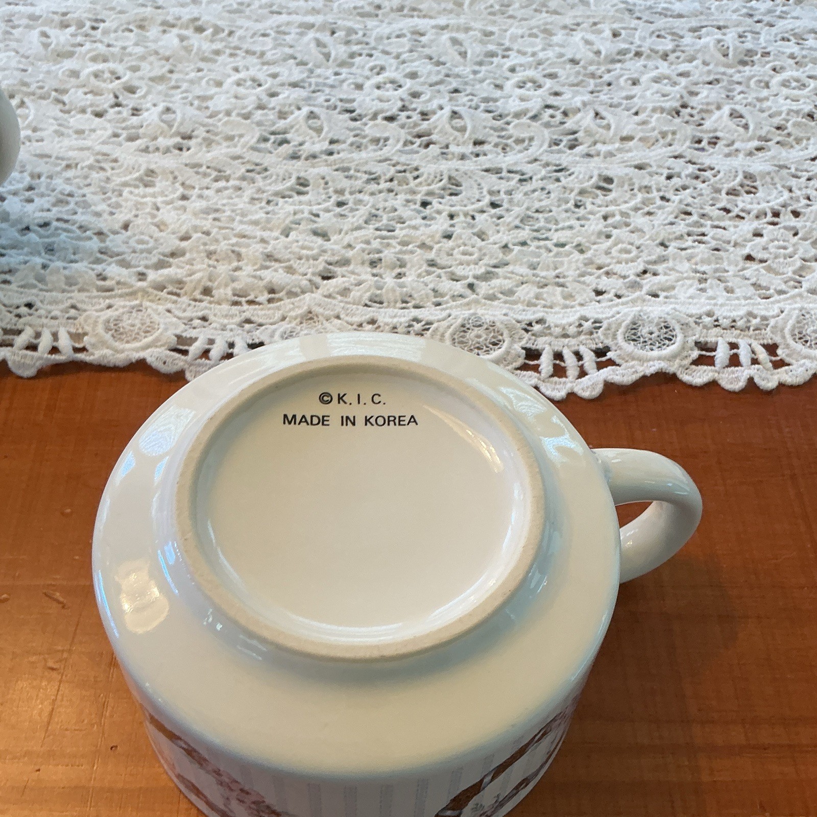 8 fl oz White Ceramic Coffee Mugs or soup mugs Set of 2 Heart Pattern Decorated