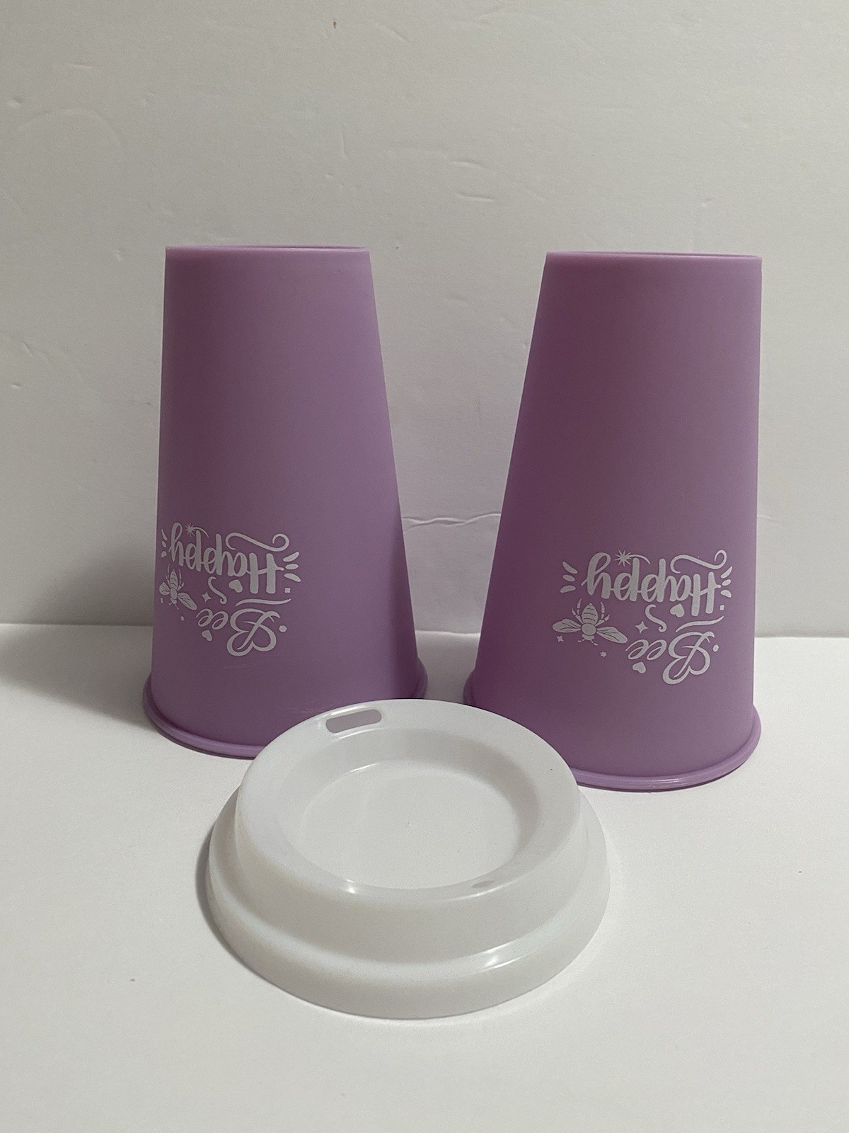 Coffee Cups w/Lid “Be Happy” 2pk Coffee Go Tumbler 16oz New