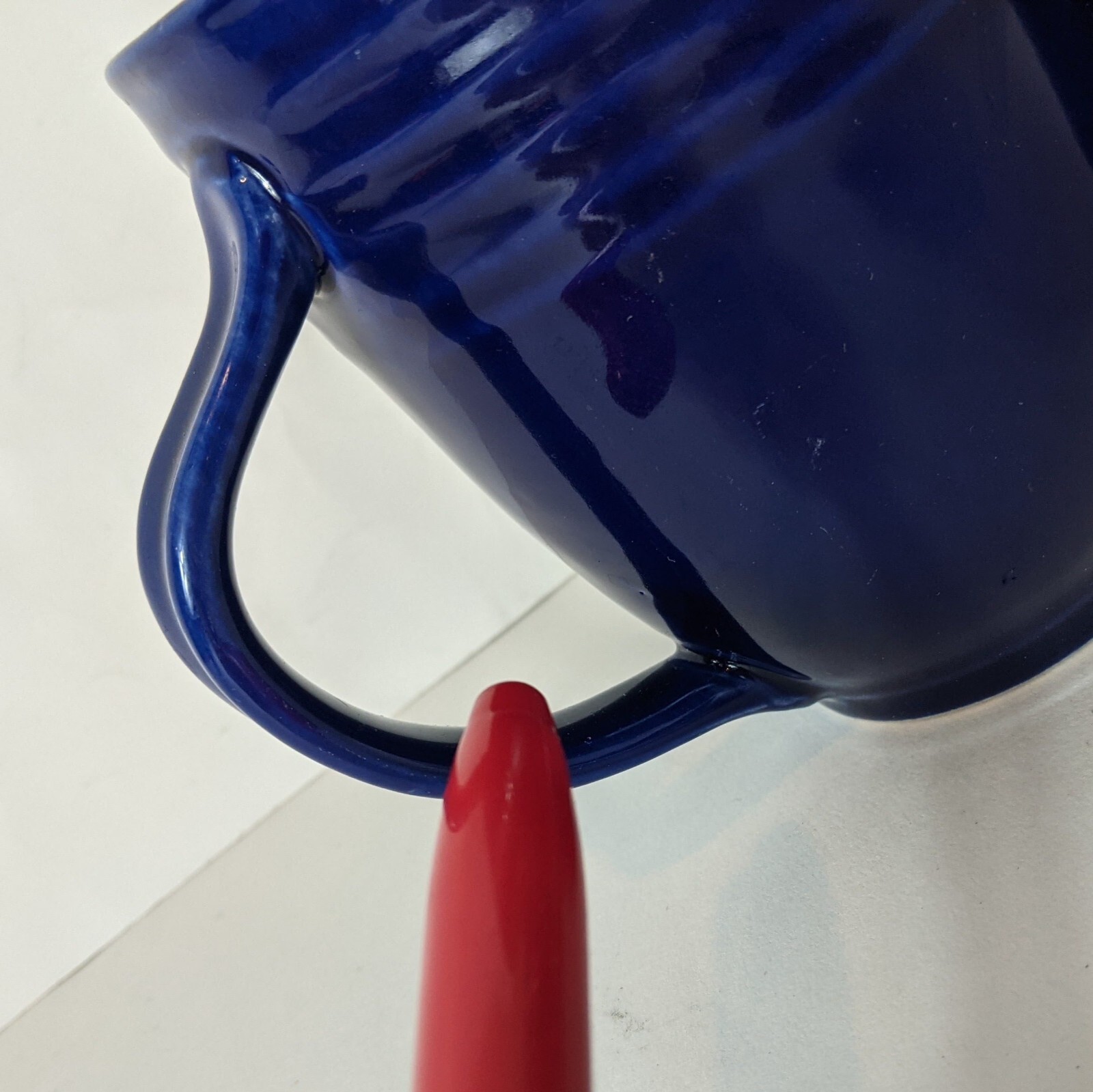 Navy Blue Ribbed Coffee Mugs Large Handle Lot 2 Dishwasher Microwave Safe