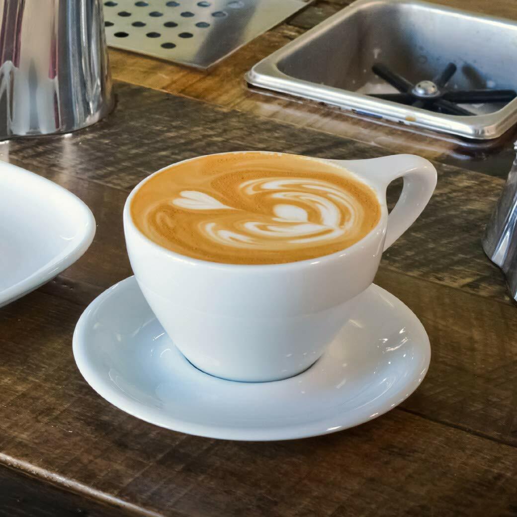 notNeutral LINO 8 oz Porcelain Latte Cups with Saucers | Set of 6 (White)