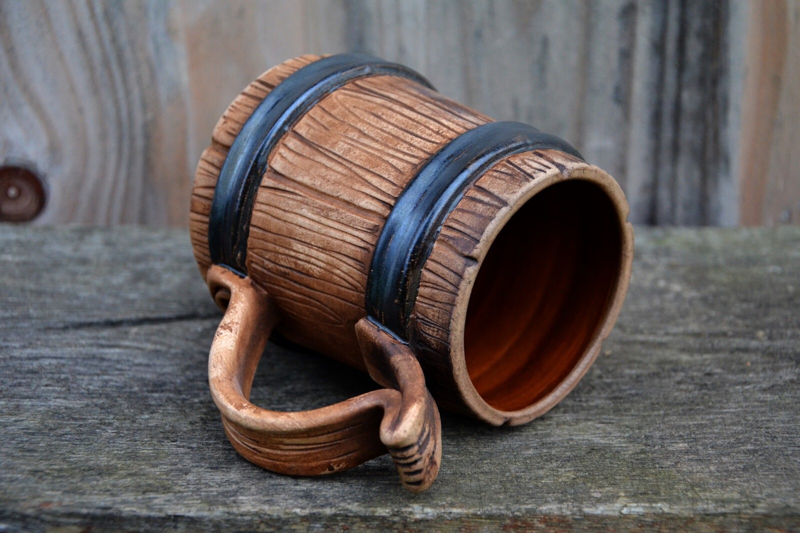Large Beer Mug, Pottery, Wood Decor Ceramic Rustic Style Forester Gift, Decor