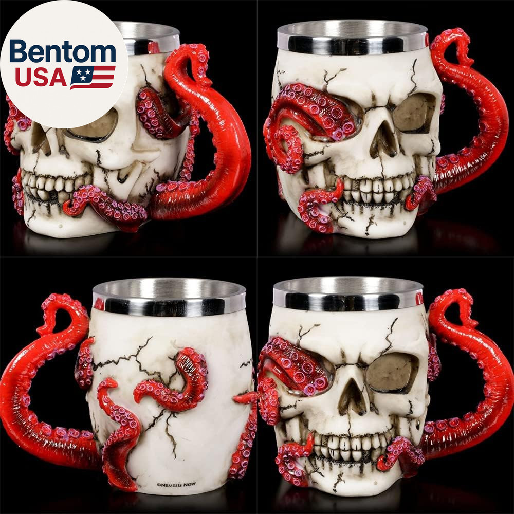 Skull Coffee Mugs with Handle Stainless Steel 3D Skull Beer Mug Realistic Resin