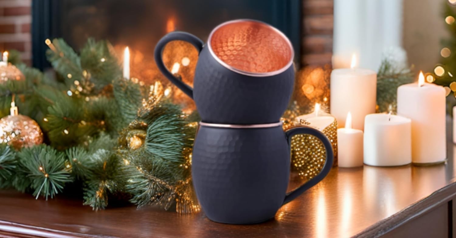 16 Oz Black Matte Moscow Mule Mugs Pure Copper 2 Count (Pack of 1) Matte Black