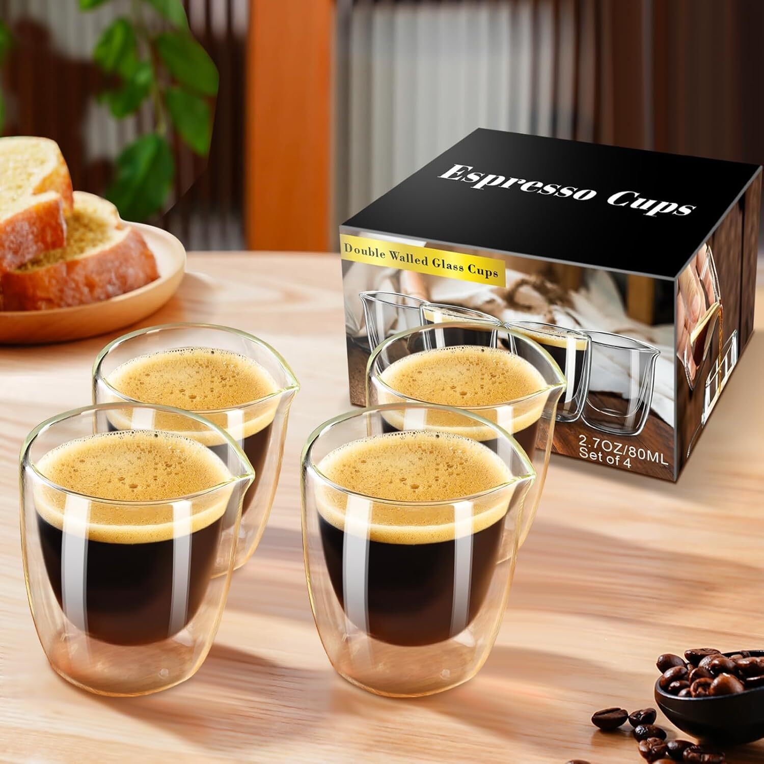 Espresso Cups Set Of 2, Double Wall Insulated Glass Coffee Mugs 5.5 OZ, Cappu…
