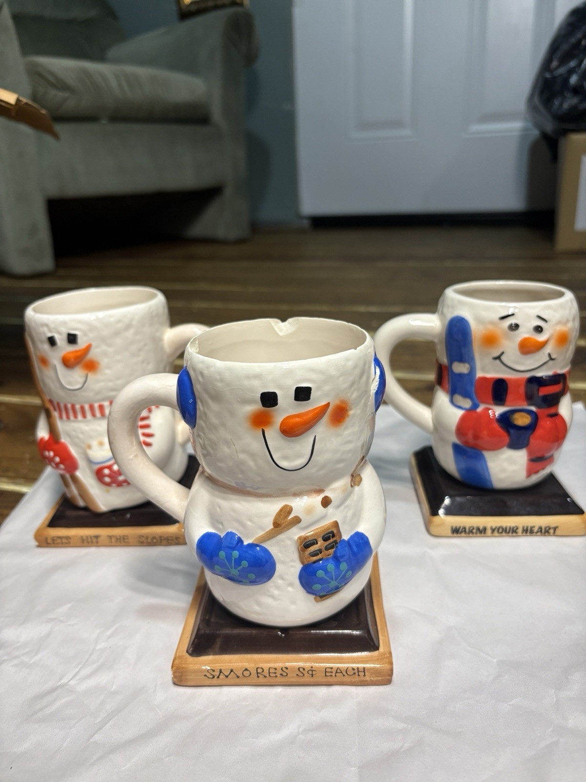 Bay Island Inc. Christmas Snowman Figural Ceramic Mugs Set of 3, 8 fl oz
