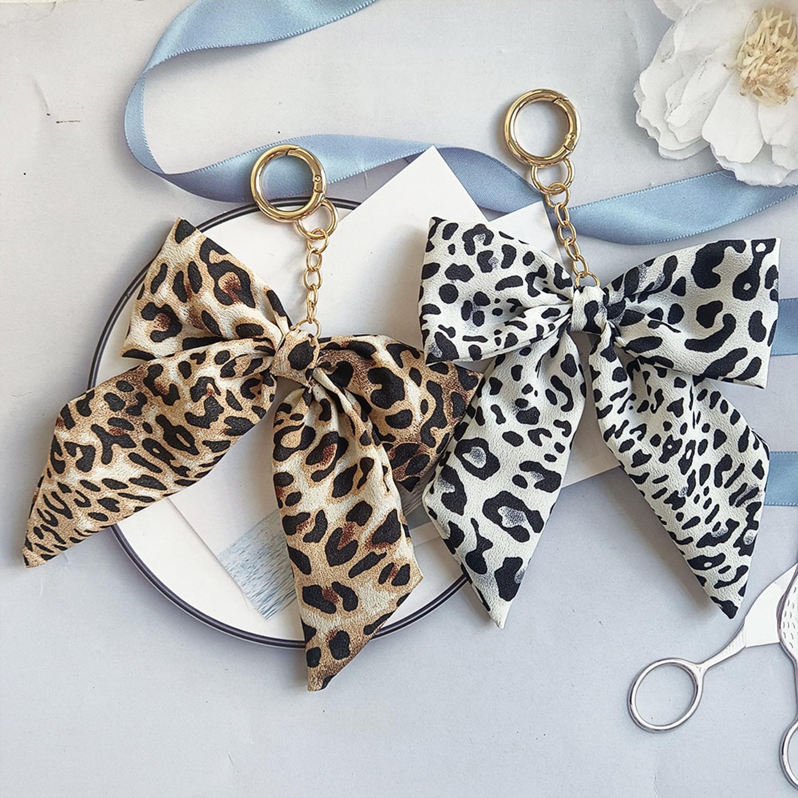 Fuerxy Leopard Print Bow Bag Charm for Purse Handbags Medium, Brown