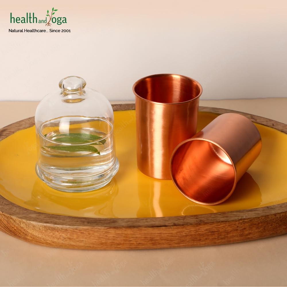 2Pcs Pure Copper Tumbler Cups 250ml Ayurvedic Health Drinking Water Glass Set