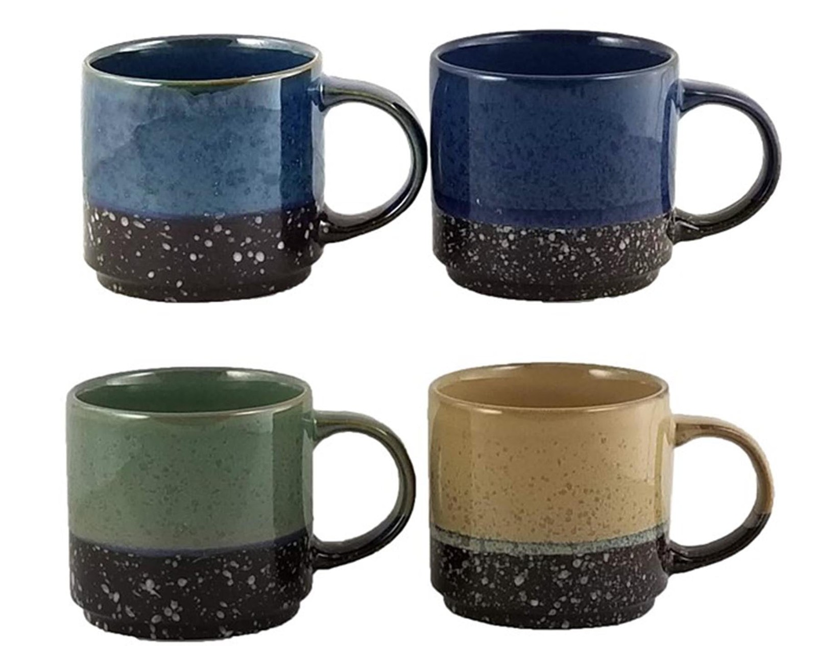 4 Piece 14 oz Stackable Ceramic Coffee Mug Set