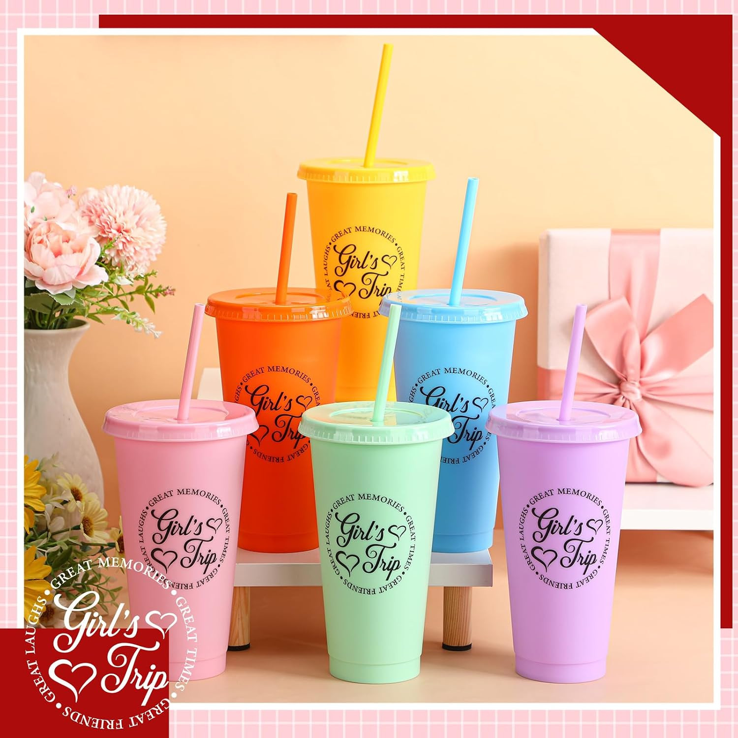 6 Set Girls Trip Gifts Favors Weekend Gifts 2026 for Girls Women Trip Cup with L