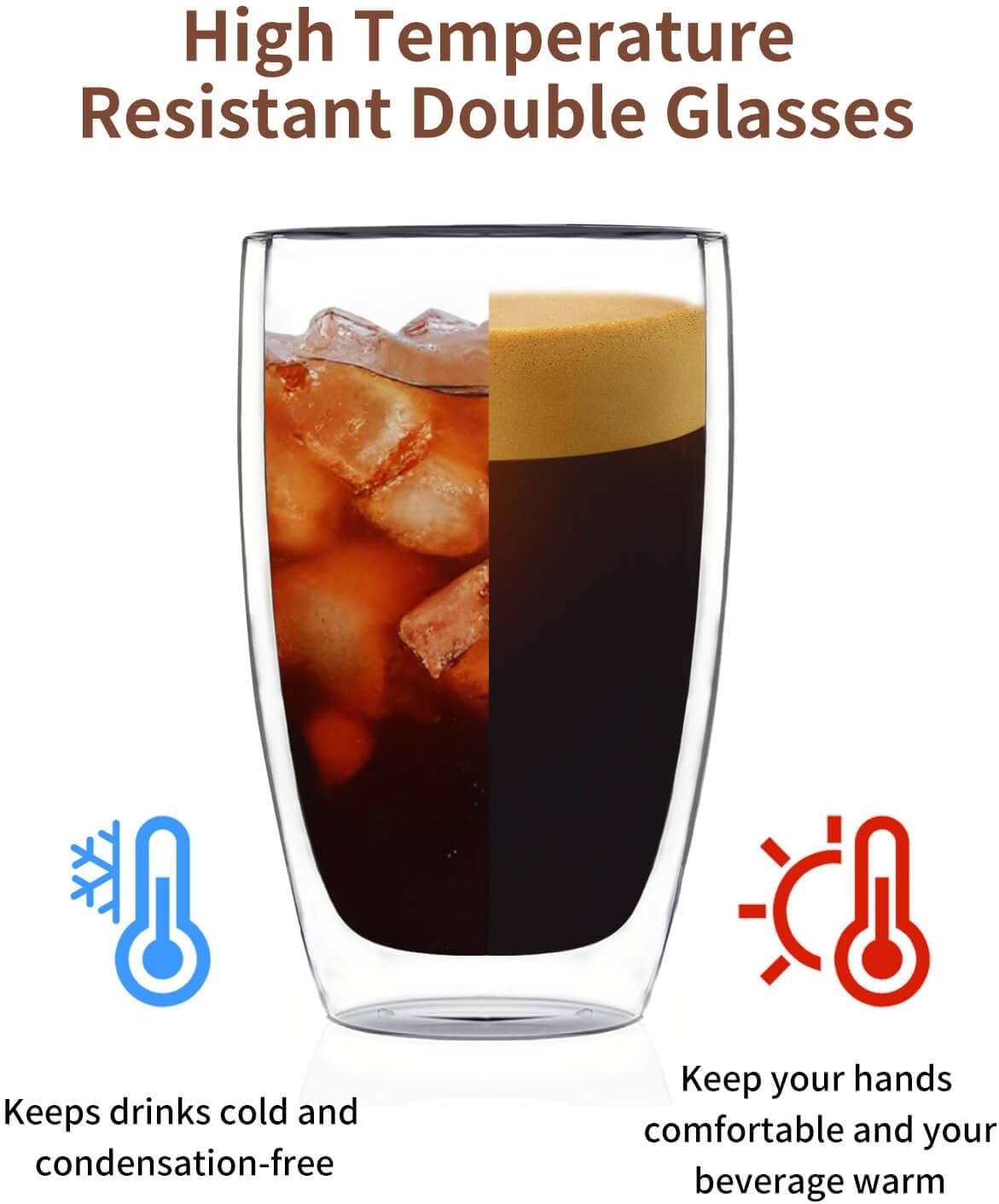 17oz Double Wall Glass Coffee Mugs, Insulated Coffee Mug, Clear Borosilicate