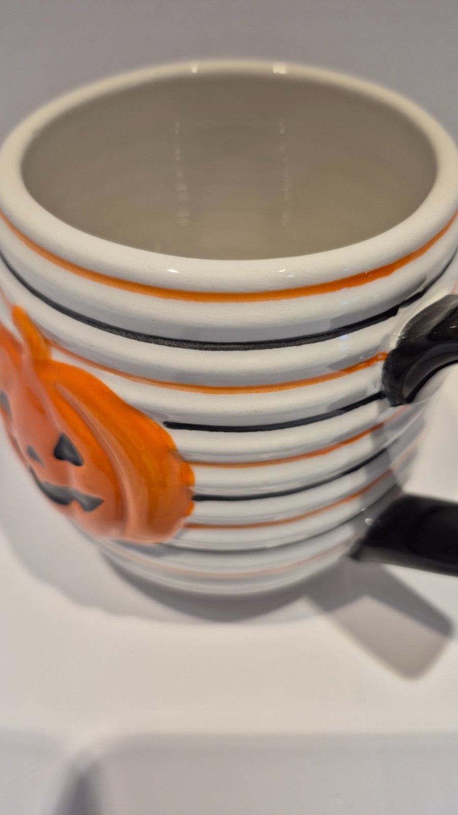 3-D Large Halloween Coffee Mug. Jack O Lantern And Stripes. Lang Design 18 oz.