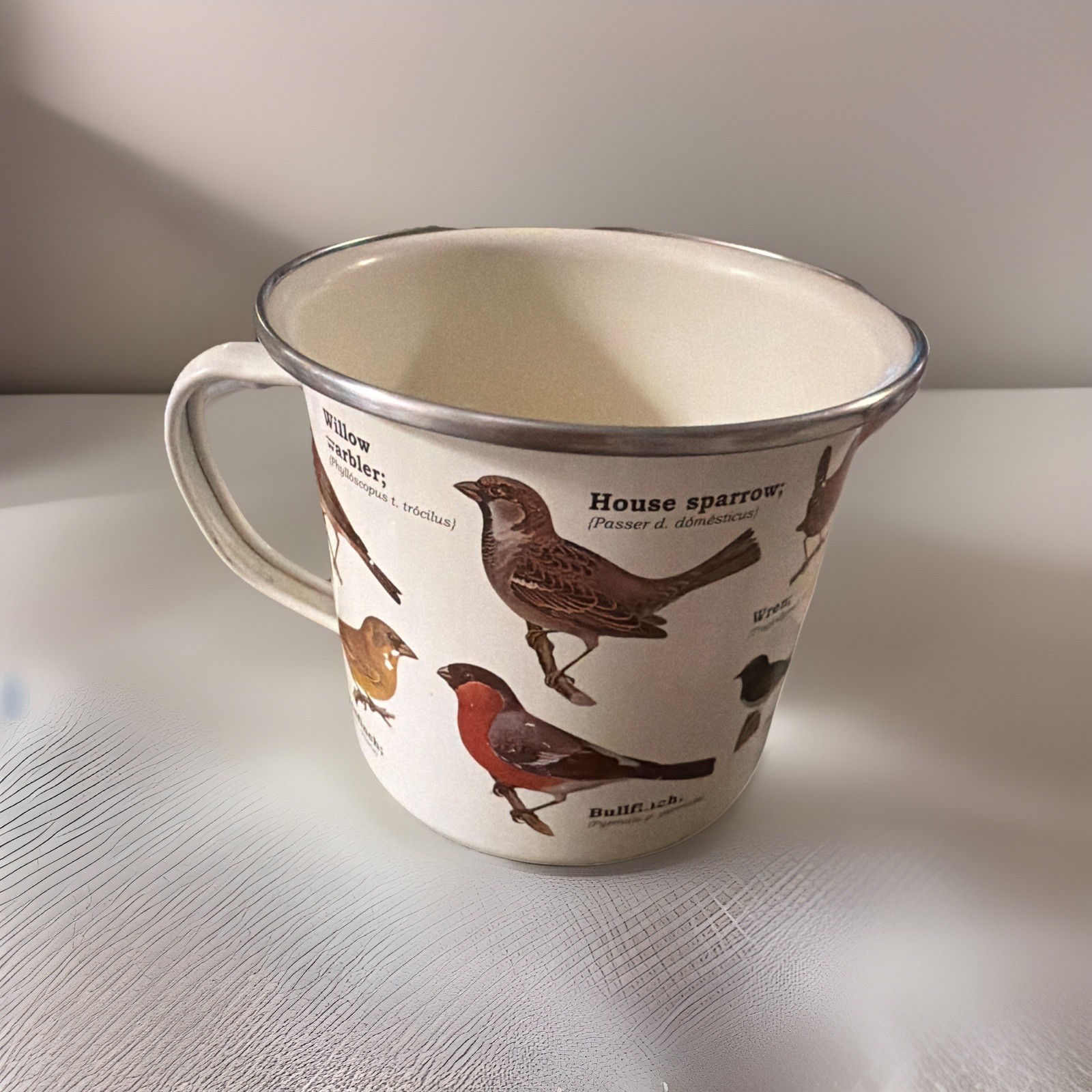 Garden Birds Enamel Metal Mug Gift Republic LTD. Scandinavian Fishing Year Book