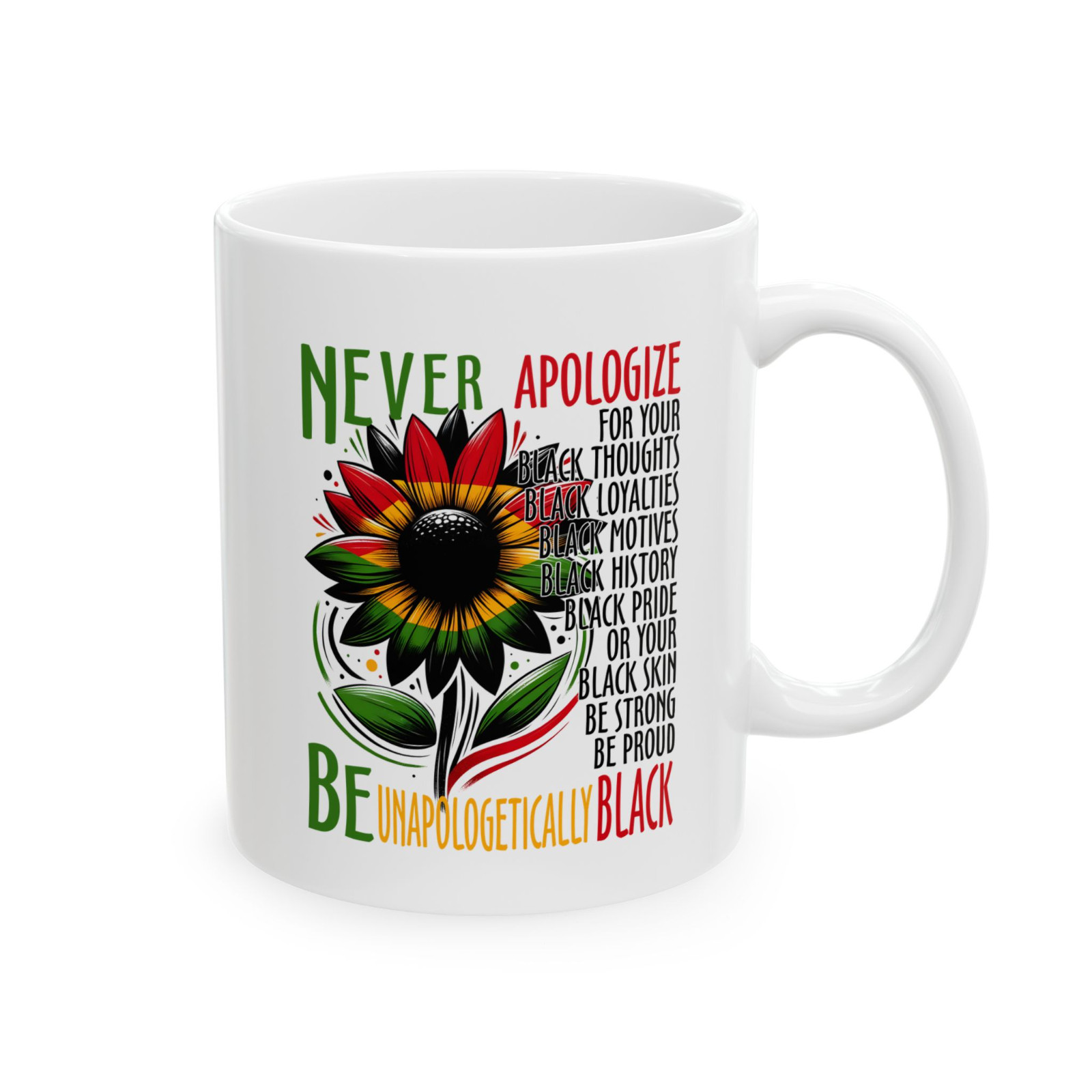 Never Apologize Be Proudly Black Mug Coffee Cup African American Pride Gift
