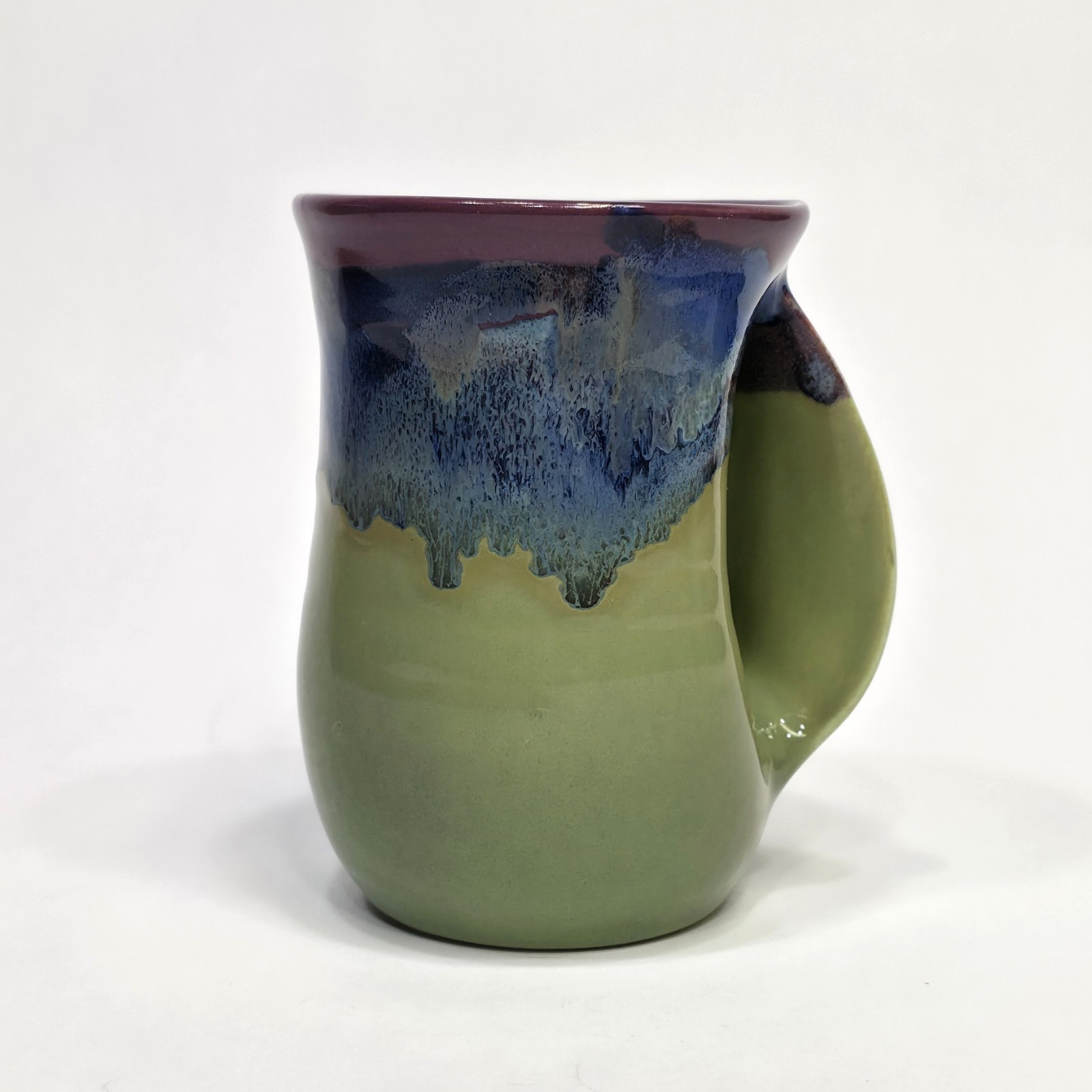 Neher 16oz Right Hand Handwarmer Mug 3 Color Drip Glaze Pottery Green Blue 2011