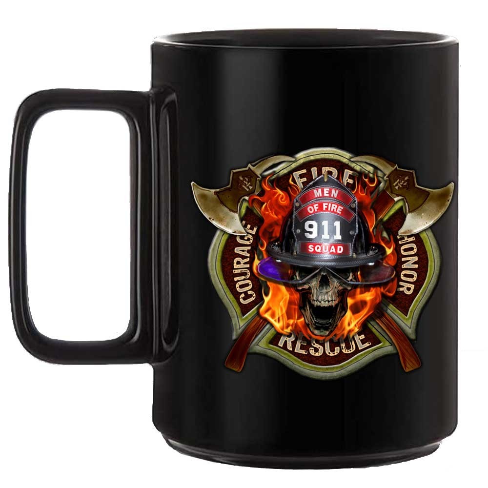 Men of Fire 911 Squad Fire Rescue Firefighter Black or W 15 oz Custom Coffee Mug