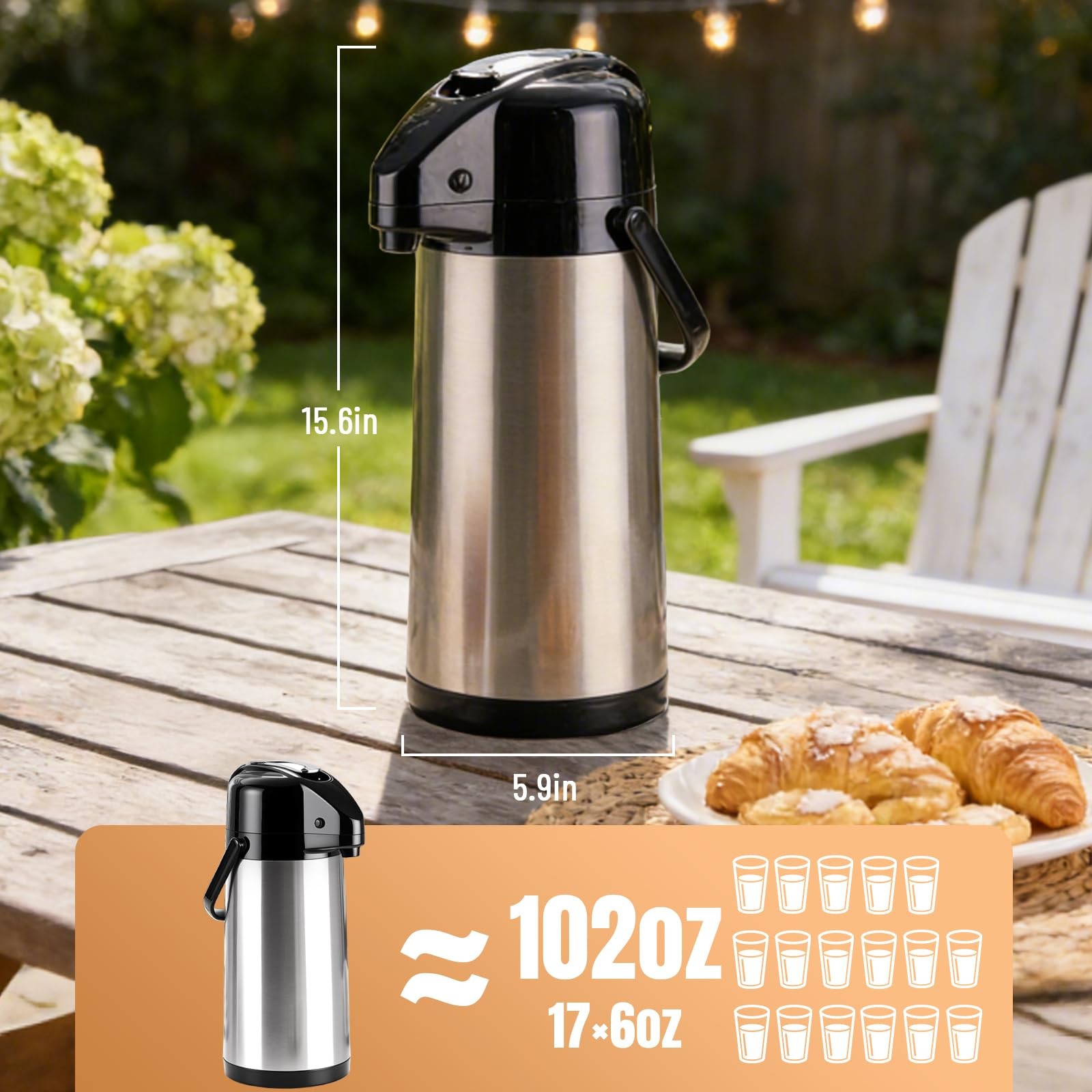 Ratrabas Upgraded Airpot Coffee Carafe with 2.5L, 3L-Stainless Steel Color