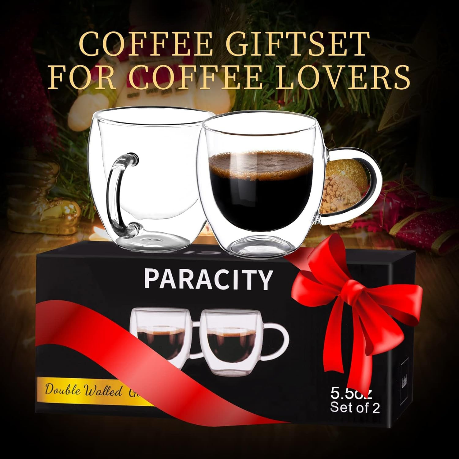 PARACITY Espresso Cups Set Of 2, Double Wall Insulated Glass Coffee Mugs 5.5 …