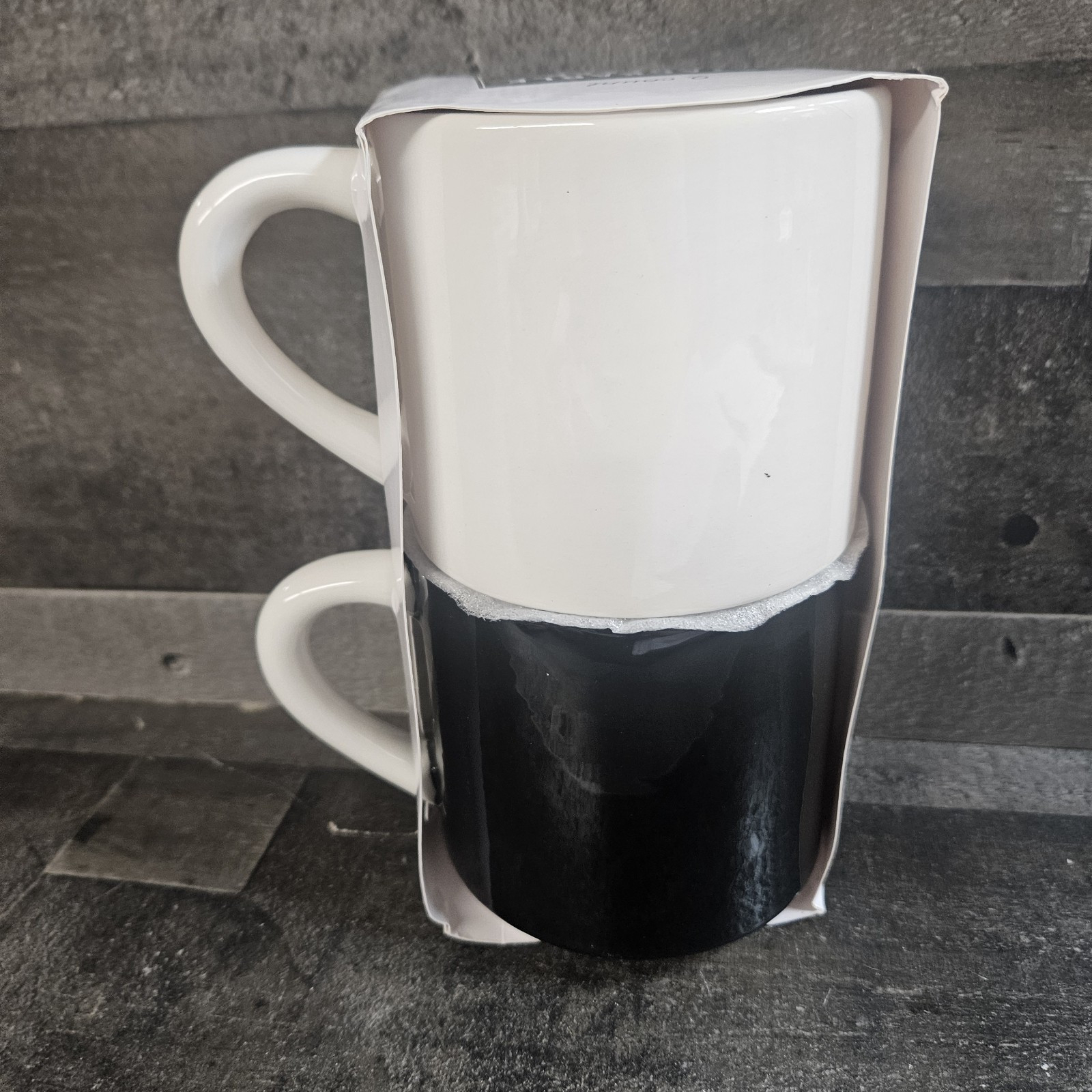 Stackable Coffee Mug 2 Pack ‘But First Coffee’ Black & White Earthenware