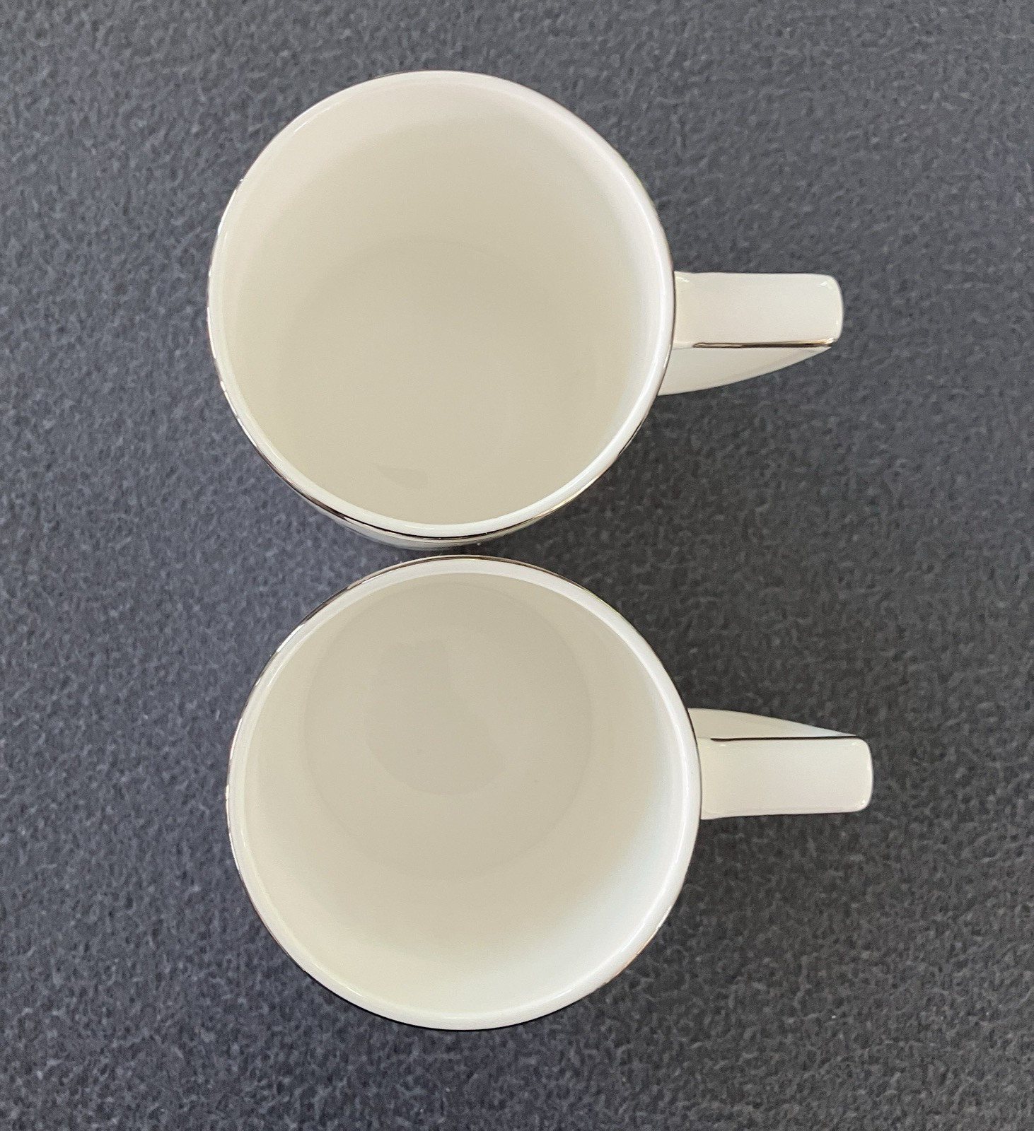 Olivia & Oliver Set Of Mr. and Mrs. White w/Silver Rim Bone China Coffee Cups