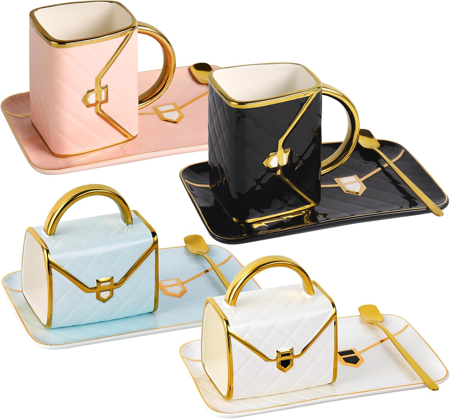 Handbag Coffee Mug Set of 4, Handbag Coffee Mug, Purse Coffee Ceramic Mug Set 10