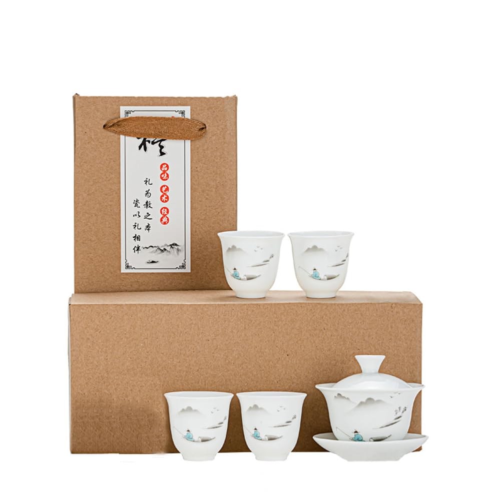 Gaiwan with 4 Cups Sets White Porcelain Chinese Tea cups Gongfu Tea Set lands…