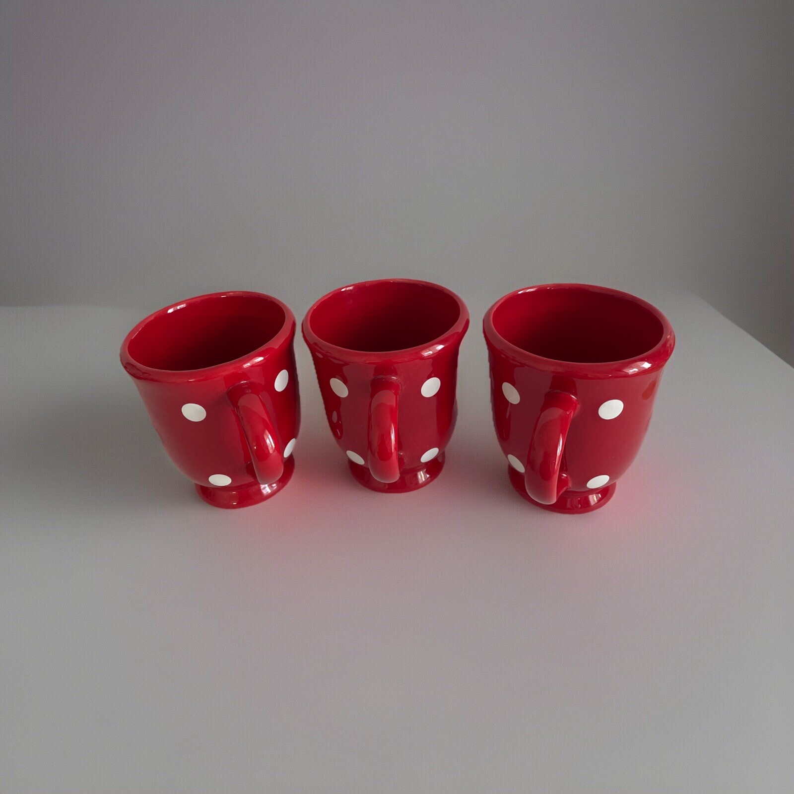 Set of 3 Red & White Polka Dot Ceramic mugs by Terramoto Coffee Tea