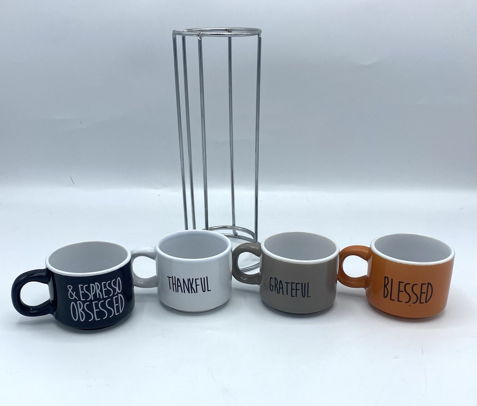 Home Essentials Set of 4 Ceramic Espresso Multicolor Worded Mug Set (1720)
