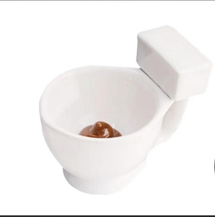 Toilet Mug Ceramic Novelty Mug w/ Lid, 12 fl oz White/Brown Poop, 2pc